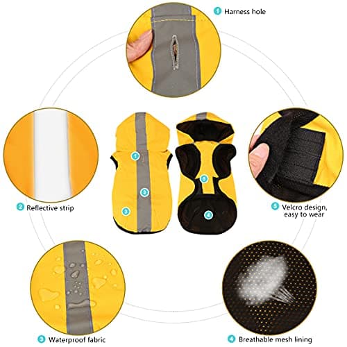 Idepet Imperméable imperméable pour Chien 2 en 1,Combinaison légère pour Animaux de Compagnie Chien à Capuche Poncho de Pluie Respirant à Couverture intégrale pour Petits Chiens de Taille Moyenne