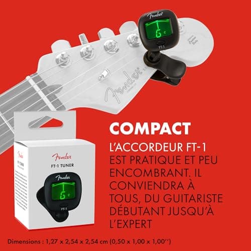 Fender FT-1 Pro Accordeur à Pince, Pour Guitares Electrique, Acoustiques & Basses, Noir