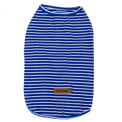 PAIDEFUL Vêtements pour Petits Chiens Garçon Fille été rayé Chiot t-Shirt Gilet Respirant Coton t-Shirt sans Manches Chihuahua Yorkshire Bleu S