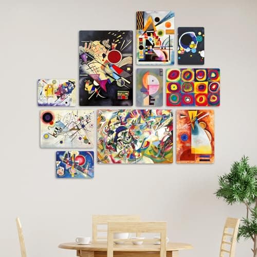 Giallobus - Ensemble de 10 peintures Multi-Panneaux - Vassily Kandinsky - Kandinsky 1 - Bois MDF - - 2 x 42x29,7cm - 4 x 29,7x21cm - 4 x 21x14,85cm - - Prêt à accrocher - Tableaux
