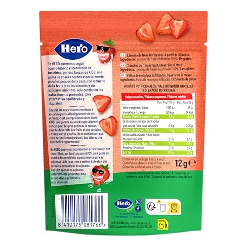 Hero Solo - Snack BIO Chips de 100% Fraise, Sans Sucre Ajouté, Sans Gluten et Allergenes, Sans Huile de Palme, Origine Naturalle, Produit Écologique - Pack de 12x12gr