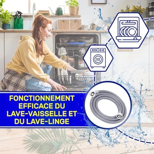 Tuyau Machine à Laver et Lave Vaisselle 2 m pour Arrivee Deau pour Températures de 25°C Pression de 20 à 60 Bar Connexion est Droite et Coudée Ø 3/4" - MADE IN ITALY - MONTERAL