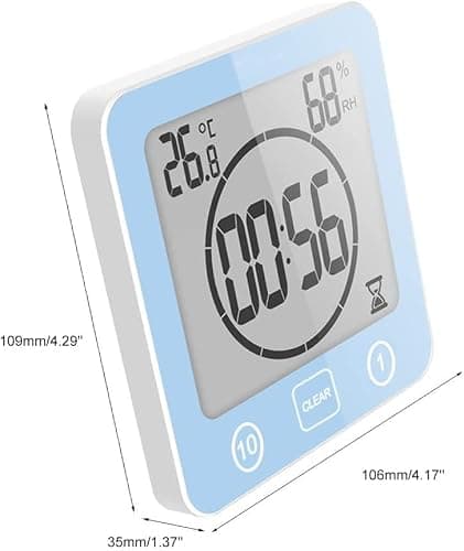 VORRINC LCD Numérique Horloge De Douche, Horloge de Salle de Bain, Imperméable Douche Horloge, Minuterie Température D'humidité Mur Douche Horloge (Bleu)
