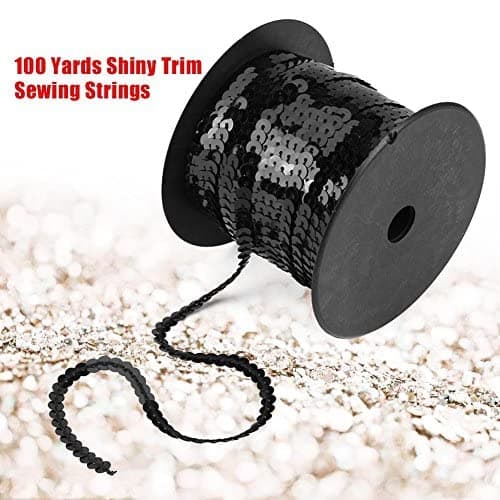 Oumefar 100 Yards 6mm ruban couture ruban paillette sequins Paillettes Ligne Paillettes Plates Bande Vêtement Garniture Cordes À Coudre Accessoires(Noir) Craftbead