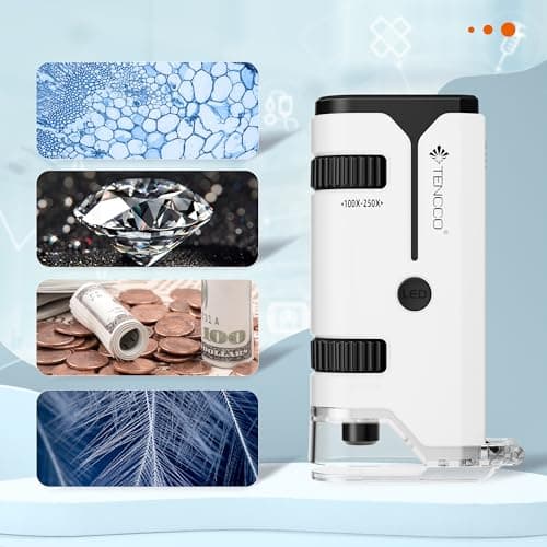 Mini Microscope de Poche 100x-250x pour Enfants Adultes, Microscope portable avec 5 Lames de Microscope, Adaptateur de Téléphone, Miniscope Portable pour Enfants Adultes, Scientifique Education, Blanc