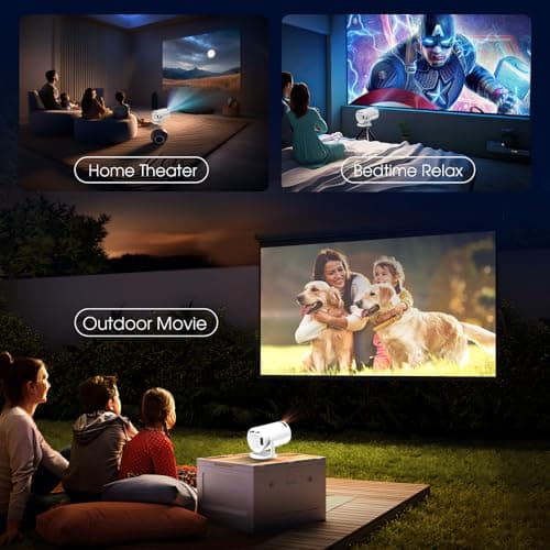 [App intégrée] Vidéoprojecteur 1080P FHD 4K 2025 Rétroprojecteur Portable Mini Projecteur Dual Contrôle avec Souris Android TV WiFi 6 BT5.2 180° Rotation HDMI/TV Stick/USB/PS5, avec HDMI et Souris