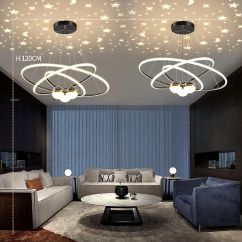Aleaty LED table à manger suspension dimmable table à manger moderne suspension Restaurant suspension télécommande Design Bureau suspension cuisine LED salon plafonnier (noir, 3 anneaux)