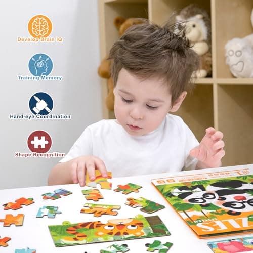 Puzzle en Magnétique pour Enfants, Animal Puzzle Montessori Jouet Livre de Puzzle Assorti en Bois, Jeuets Educatifs Cadeau pour Garçon Fille 3 4 5 Ans (Animaux)