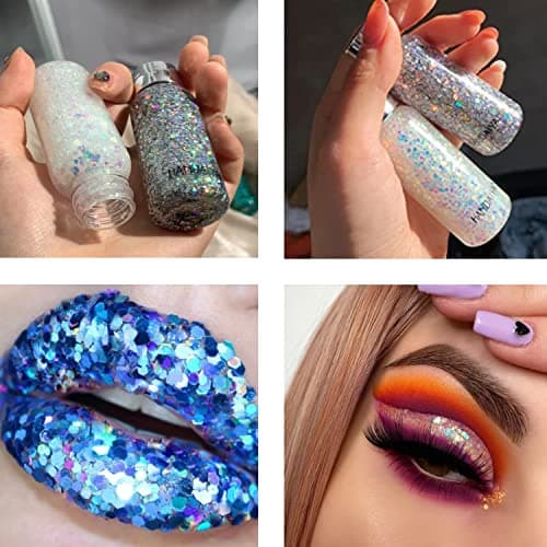 XOPOZON 5 Populaire Couleurs Sirène Paillettes, Sparkling Chunky Glitter Liquide Fard À Paupières Glitter Body Gel pour Cosmétique Visage Cheveux Ongles Maquillage Longue Durée Mousseux 30g