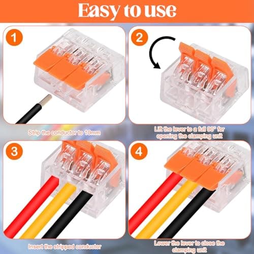 50 Pieces Connecteurs Électriques Rapide avec Levier, Connecteur Electrique, Connecteur d'écrou de Levier, Pour Fil de Câble Peut Être Librement Combiné,PA/PC Ignifuge