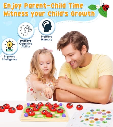Subtail Coccinelle Jouet Enfant 3 4 Ans - Jeu de Societe 3 4 5 Ans - 16 ThèMes Jouets de MéMoire - Jeu en Bois Montessori Smart Games - Jeu ÉDucatif pour Enfants de 3 4 - Cadeau Enfant 3 4 Ans