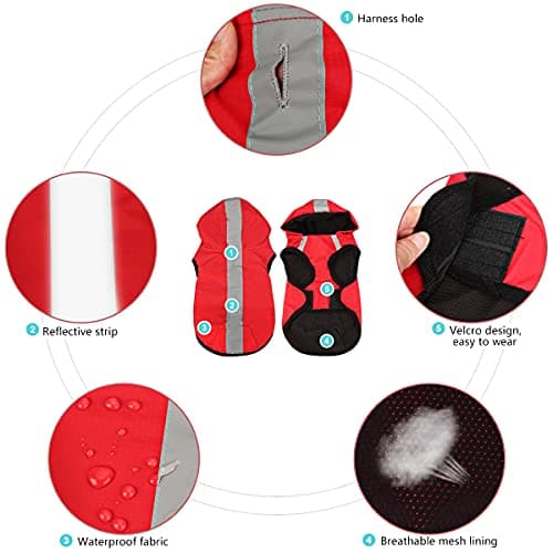 Idepet Imperméable imperméable pour Chien 2 en 1,Combinaison légère pour Animaux de Compagnie Chien à Capuche Poncho de Pluie Respirant à Couverture intégrale pour Petits Chiens de Taille Moyenne