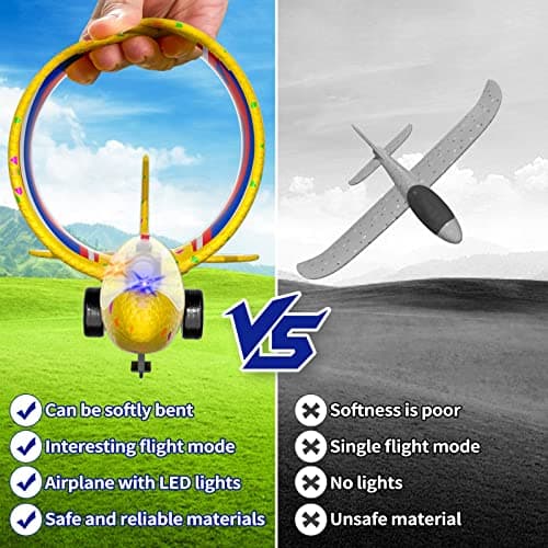 3 Packs de jouets lanceurs d'avion, 12,6 pouces de mousse LED planeur avion catapulte, 2 modes de vol, Outdoor Sports Jouets volants 4 5 6 7 8-12 ans Garçons Filles Cadeaux d'anniversaire (Bleu)