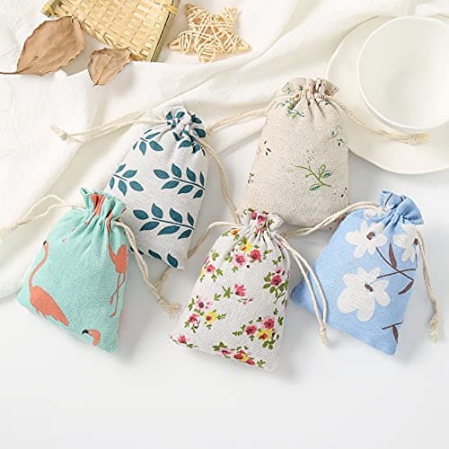 DAHI 25pcs Sacs en Coton avec Cordon 10 x 14 cm Petits Sacs en Tissu Sacs Cadeau avec Cordon Sachets en Lin Chanvre Jute Sac à Cordon Sachets Pour bijoux-B