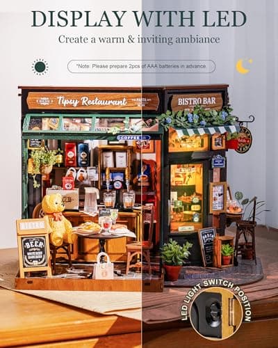 Rolife Maison de Poupée Restaurant Tipsy DIY Maison Miniature Kit Café Miniature Kit de Modèle Décoration Intérieure Cadeau d'anniversaire pour Enfants et Adultes