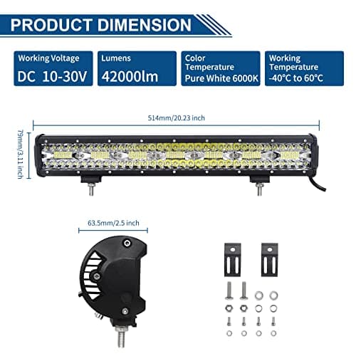 Willpower 51cm 20'' 420W Barre LED Faisceau de Spot et Inondation Rampe LED 12V 24V Étanche Bar a LED Feux Phare de Travail LED Projecteur LED pour 4x4 Voiture Camion Tracteur Quad Véhicule Bateau