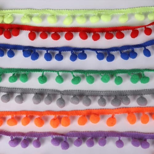 Allayu Ruban à Franges en Boule de Garniture Pom Pratique, Large Application, Plusieurs Couleurs Disponibles, 5 Yards, Dentelle en Polyester Facile, Jaune Fluo