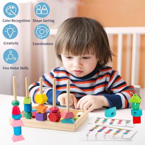 ENIKMOSD Jouet Montessori à Empiler et de Tri 2 3 4 5 6 Ans,Jouet éducatif Enfant,Jouets de Perles de Laçage en Bois,Jouet de motricité pour Bébé Enfant,Jeux D'activité et de Développement