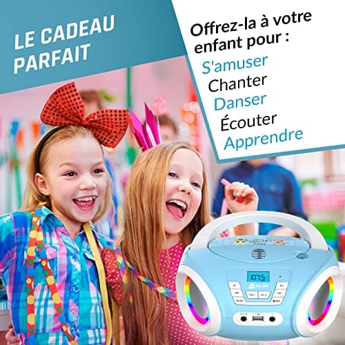 KLIM Candy Lecteur CD Enfant - Nouveauté 2024 - Radio FM - Piles incluses - Lecteur CD Radio Rose Mignon avec Haut-parleurs - Le Cadeau Parfait pour Les Enfants et Les Tout-Petits - Bleu