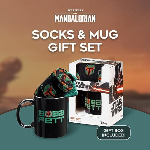 Disney The Mandalorian Mug Baby Yoda Star Wars Cadeau Homme Mug et Chaussettes (Boba Fett Noir AOP)