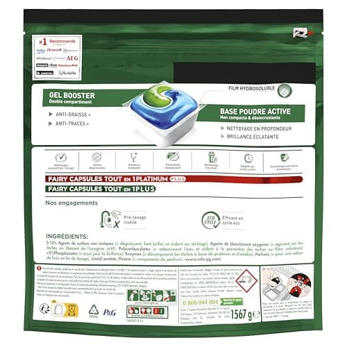 Fairy Original Tablettes Lave-vaisselle All In One, Regular, 116 Capsules, Efficaces Même Sur La Graisse Incrustée