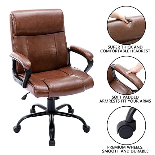 AISALL Chaise de Bureau, Chaise Ergonomique Bureau, Chaise d'ordinateur Rétro, Hauteur Réglable, Chaise Pivotante en Cuir de PU avec Fonction d'accoudoir Pivotant (Marron)