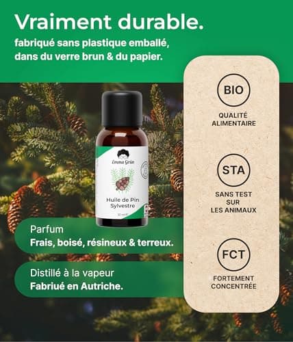 Emma Grün® Huile Essentielle de Pin Sylvestre - 30ml & 100% naturelle - Huile de Pin Sauvage - Qualité Alimentaire - Huile de Pin Forestier - Huile Essentielle - Huile de Pin Suisse d'Autriche