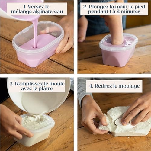 Niimo Kit de Moulage Main et Pied Bébé 3D - Non Irritant et Non Toxique avec 2 Sachets d’Alginate et 2 Sachets de Poudre de Moulage, Cadeau Souvenir Personnalisé, Capacité 2 Moulages