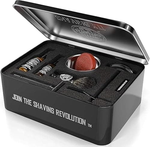 Viking Revolution - Kit Rasage Homme Complet de Luxe - Comprend un Rasoir de Sécurité, un Support, un Bol, un Baume Après-Rasage, une Huile Avant-Rasage & un Blaireau - Cadeau Homme