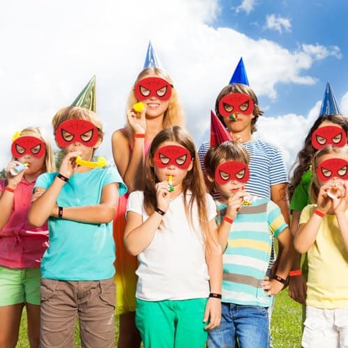 Gxhong Spiderman Cadeaux Fête, 10 Sacs Cadeaux Spiderman, 10 Bracelets Silicone Spiderman, 10 Masques Feutre, 50 Autocollants, für Garçons Filles Spiderman Thème Party Cadeaux