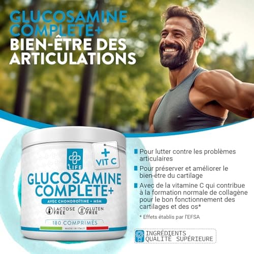 Glucosamine Chondroïtine Msm Et Vitamina C 180 Comprimés PiuLife® Bien-être Du Cartilage, Des Os, Complement Articulation Chondroitine Glucosamine Sulfate, Genoux, Épaule, Coude