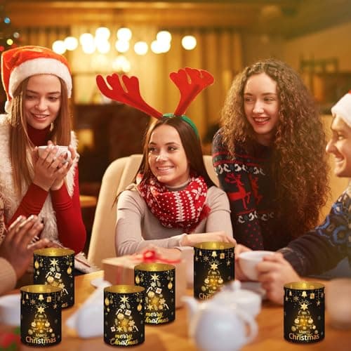 Photophores Décoratifs de Noël, Lot de 12 Lanterne Photophores Décoratifs de Table, Bougies Décoration Table PVC Lanterne Décorative de Table de Fête de Noël pour Lampes à thé et Bougies - Noir