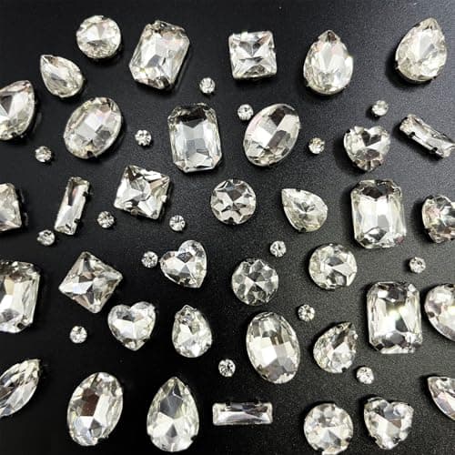 Yixinly 245 Pcs Strass à Coudre, 10 Formes Gros Strass pour Couture avec Griffe, Strass Vetement a Coudre, Verre Gemmes de Couture en Verre pour Vêtements DIY Artisanat, Chaussures (Blanc)