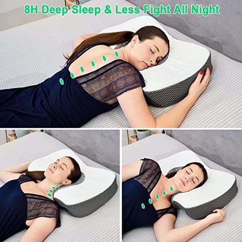 Elviros Oreillers à Mémoire de Forme, Oreillers Ergonomiques pour la Nuque, Oreiller Orthopédique Anti Douleur, Décontracter Les Muscles, Gris Foncé, 54 x 34 x 8.9/10.9 cm