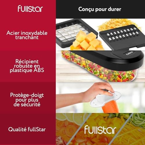 Coupe Legumes Multifonctions et Mandoline Professionnelle Cuisine - Trancheur de Légumes - Decoupe Legumes Cube Oignon Carotte Concombre Tomates - Rapeuse Legume et Fromage (Compact 6-en-1 Blanc)
