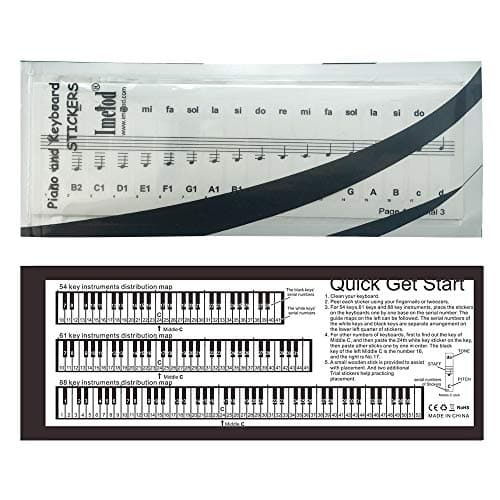 Stickers pour 49/61/76/88 touches, piano et clavier Notes de musique Ensemble de stickers pour les touches de Blanc et Noir, Transparent et amovible, idéal pour enfants et débutants