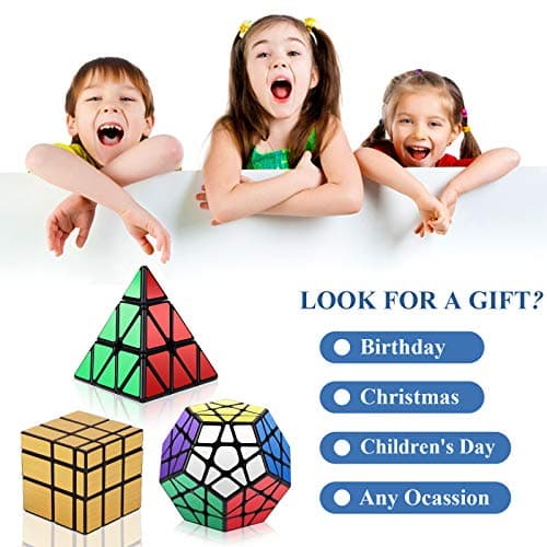 Vdealen Lot de 3 Magiques de la Collection Speed Cube – Pyraminx, Megaminx, Miroir 3x3x3cm (Dorée)