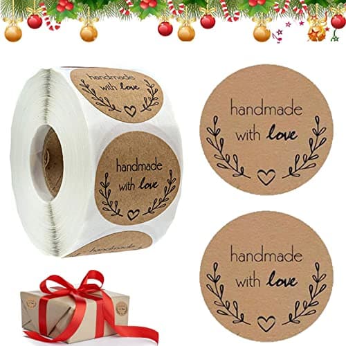Lot de 500 autocollants cadeaux, étiquettes autocollantes, 1,5 pouces, fait maison avec amour, autocollants de Noël, autocollants cadeaux pour bricolage, pâtisserie, sacs cadeaux décoration