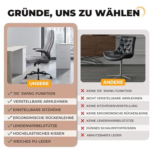DoChair Chaise Bureau en Cuir Ergonomique Fonction d'oscillation 135°Chaise Pivotante Réglable en Hauteur avec Appui-tête Accoudoirs Réglables, Gris