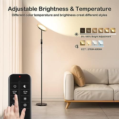 Gobikey Lampadaire LED, 36W/3000LM Lampadaire Moderne, Lampadaire de Salon avec Télécommande et Ecran Tactile, 2700K-6500K Lampadaire Dimmable pour Salon, Chambre et Bureau [Classe énergétique F]