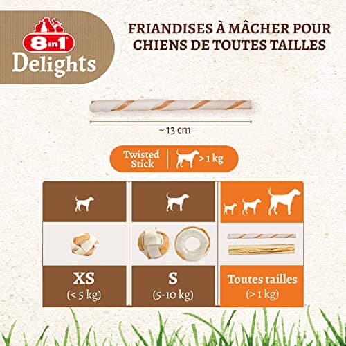 8in1 Delights Twisted Sticks - Sticks torsadés à Mâcher garnis de poulet pour Chien - 35 pièces
