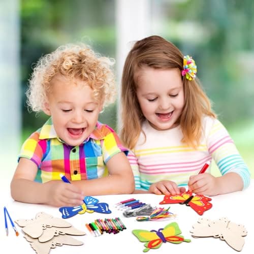 Ainiv 8 Pcs Kits Bricolage Papillon Carillon à Vent en Bois, Loisirs Créatifs pour Filles, DIY Artisanat pour Activité Manuelles Enfants, Décoration pour Jardin, Cadeau Anniversaire 4 5 6 7 8 9 10 Ans