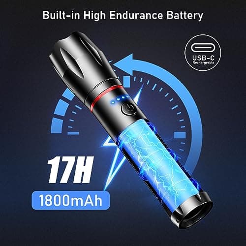 Blukar Lampe Torche LED Rechargeable, 2000L Lampe de Poche Ultra Puissante | IPX6 Étanche, 5 Modes d'éclairage & Zoomable, Torche en Aluminium & Longue Durée pour Camping/Randonnée/Urgence
