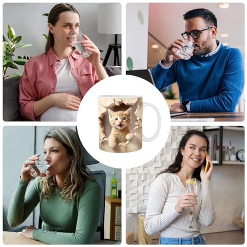 Povanjer Tasses À Café pour Chat,Tasse À Thé en Céramique pour Chat Effet 3D -Tasse De Voyage Chat Mignon Accessoire De Bureau Drôle Et Créatif pour Eau Chaude Eau Froide Café Lait
