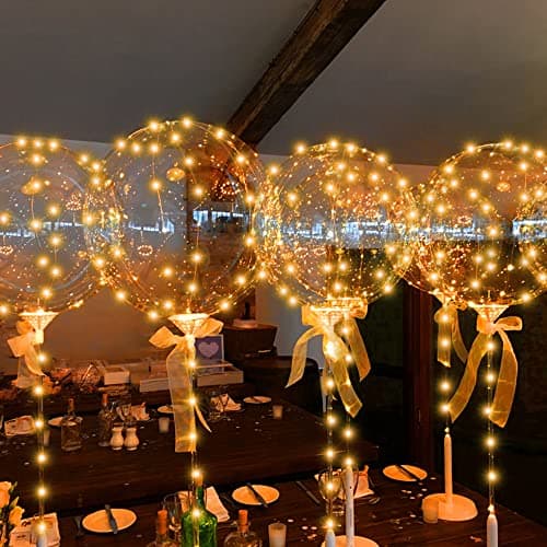 OSDUE LED Ballons, Paquet de 10 Ballons Lumineux, 24 Pouces Ballons Bobo à l'Hélium Transparent avec 10 Guirlandes Lumineuse pour la Saint Valentin Halloween Noël Mariage Décoration (Couleur chaude)