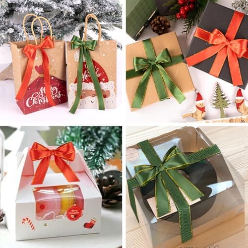 jijAcraft Ruban de Satin Noël 20 mm, Ruban de Noël Rouge et Vert Phnom Penh, 44 m Ruban Cadeau Ruban en Tissu de Noël Ruban décoratif - pour Noël, décoration artisanale et emballage cadeau