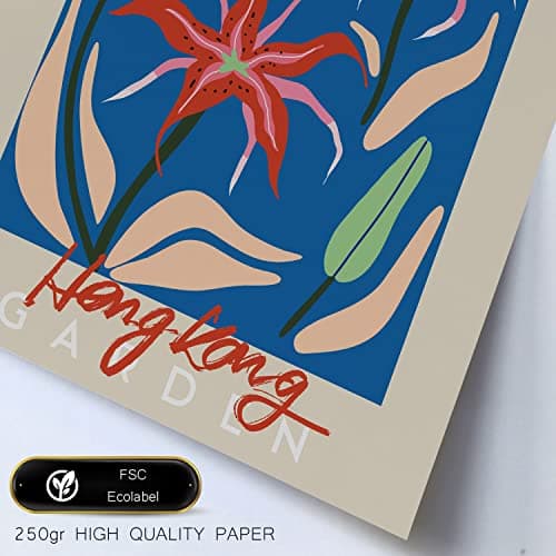 Nacnic Lot de 6 posters de galerie de fleurs - Collection de panneaux avec collage esthétique pour la décoration intérieure - Tailles A3 et A4 - Cadre en bois clair.