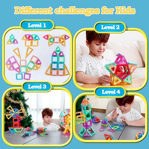 Jokooan Construction Magnétique Enfant(75 Pièces), Jeux de Construction Aimanté Blocs Magnétique Jeux Montessori Educatif Cadeau pour Les Enfants 4 5 6 Ans