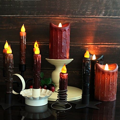 CVHOMEDECO. Bougies en cire véritable, trempées à la main et alimentées par des piles, avec minuterie à LED, décoration rustique primitive, 17,1 cm, marron, 2 PCS dans un paquet