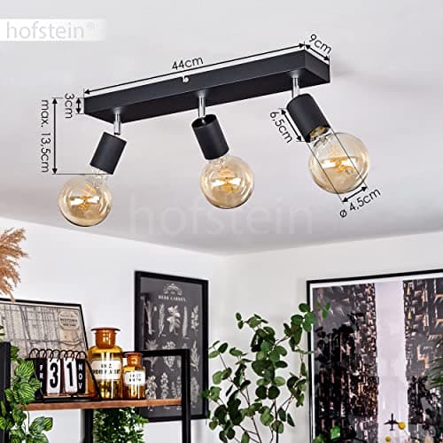 HOFSTEIN - Plafonnier Tulla, lampe de plafond en métal noir, lampe d'intérieur moderne à 3 flammes, têtes de lampe pivotantes et orientables, 3 x E27, sans ampoules